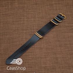  Curea NATO piele neagra 24mm catarame aurii