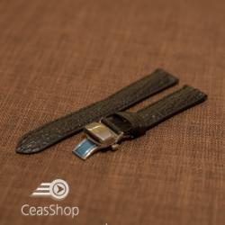  Curea piele textura rechin captusita deployant cu arc neagra 20mm - 38777