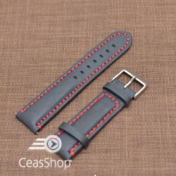  Curea piele neagra Mustang mata, captusita, cusatura rosie 22mm - 40477