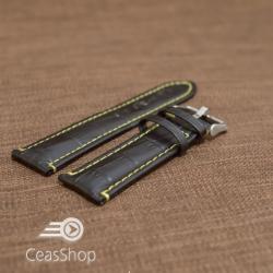  Curea piele vitel model crocodil cusaturi galbene 22mm- 38087