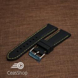  Curea silicon neagră cusături galbene 24mm - 42292