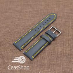 Curea piele neagra Mustang mata, captusita, cusatura galbena 22mm - 40479