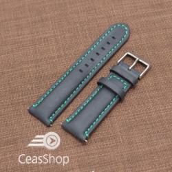  Curea piele neagra Mustang mata, captusita, cusatura verde 22mm - 40473