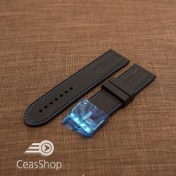 Curea silicon neagra cu cusaturi albastre 26mm - 38246