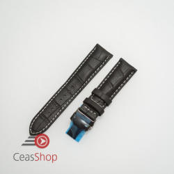  Curea piele vitel captusita negră cu cusătură albă și deployant negru 18 mm - ceas-shop