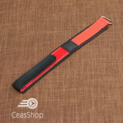  Curea din tesatura de nylon negru cu rosu sport cu arici 18mm - 34002