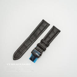  Curea piele vitel captusita negră cu cusătură albă și deployant negru 20 mm - cureaceas