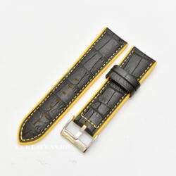  Curea hibrid silicon si piele model crocodil neagra cu galben 24mm - 4201024 - cureaceas