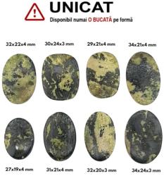  Cabochon Crisopraz Lemon in Hematit de Forma Ovala - 27-34 x 19-24 x 3-4 mm