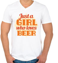 printfashion Lány aki szereti a sört - Girl loves beer - Férfi V-nyakú póló - Fehér (4355206)