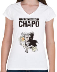 printfashion El Chapo - Női V-nyakú póló - Fehér (2861322)