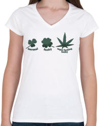 printfashion Cannabis - super fucking lucky - Női V-nyakú póló - Fehér (4368471)