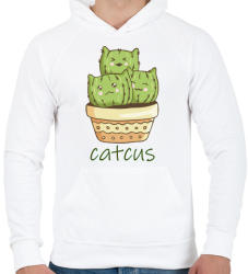 printfashion Cica - kaktusz - Catcus - Férfi kapucnis pulóver - Fehér (4351625)