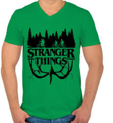 printfashion Stranger Things fekete - Férfi V-nyakú póló - Zöld (4315433)