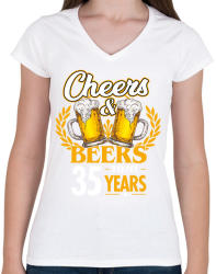 printfashion Cheers & Beers - 35 - Női V-nyakú póló - Fehér (4590855)