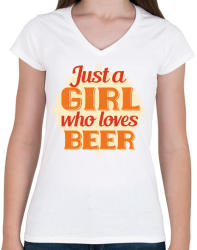 printfashion Lány aki szereti a sört - Girl loves beer - Női V-nyakú póló - Fehér (4355441)