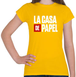 printfashion La casa de papel fehér felirat - Női póló - Sárga (4298164)