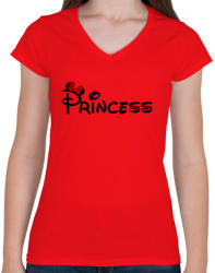 printfashion Princess fekete felirat - Női V-nyakú póló - Piros (4325778)