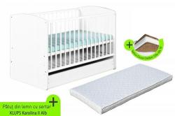 Klups Patut cu sertar KLUPS KAROLINA II Alb + Saltea cocos confort 10 cm (NT0637-14326)