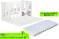 Klups Patut cu sertar KLUPS Paula Alb + Saltea 8 MyKids (NT0910-27510)