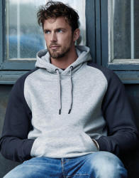 TEE JAYS Férfi kapucnis hosszú ujjú pulóver Tee Jays Two-Tone Hooded Sweatshirt S, Heather/Sötétkék (navy)