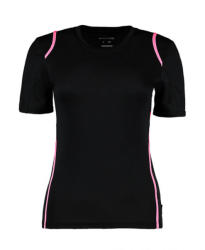 Kustom Kit Női rövid ujjú póló Kustom Kit Women's Regular Fit Cooltex Contrast Tee S, Fekete/Fluorescent Rózsaszín