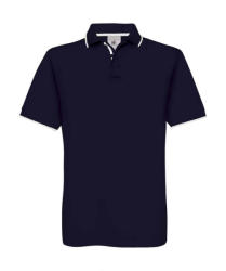 B and C Uniszex rövid ujjú galléros póló B and C Safran Sport Tipped Polo S, Sötétkék (navy)/Fehér