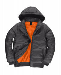 B&C Collection Férfi kapucnis hosszú ujjú kabát B and C Superhood/men Jacket XL, Sötét Szürke/Neon Narancs