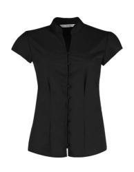 Kustom Kit Női csapott ujjú blúz Kustom Kit Women's Tailored Fit Mandarin Collar Blouse SSL S (10), Fekete