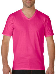 Gildan Férfi póló Rövid ujjú Gildan Premium Cotton Adult V-Neck T-Shirt - S, Heliconia (sötét rózsaszín)