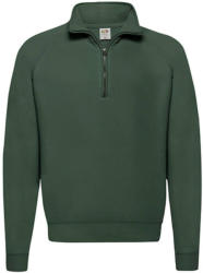 Fruit of the Loom Férfi Pulóver Hosszú ujjú Fruit of the Loom Zip Neck Sweat - S, Sötétzöld
