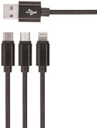 Setty USB Cable 3in1 Micro-USB, Type-C, Lightning kábel, 2A, 1m, fekete