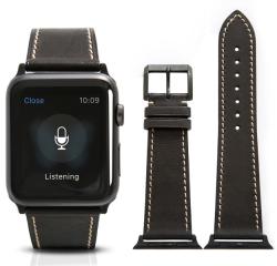 Apple Watch borjú bőr 44mm óraszíj, fekete - tok-store