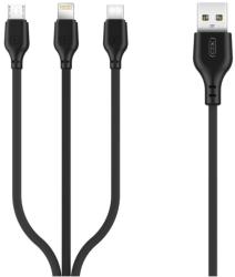 XO NB103 USB Cable 3in1 Micro-USB, Type-C, Lightning kábel, 2, 1A, 1m, fekete