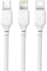 XO NB103 USB Cable 3in1 Micro-USB, Type-C, Lightning kábel, 2, 1A, 1m, fehér