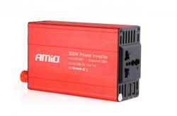 AMiO Átalakító inverter Feszültségátalakító 24V / 230V 300W / 600W 2xUSB PI04 PREMIUM (02471)