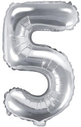 PartyDeco S. r. o 5. szám, fólia lufi, 35 cm, ezüst
