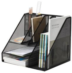Q-CONNECT Organizer metalic Mesh, de birou, tavite+suporti de reviste, 7 compartimente, Q-Connect - negru (KF18473)