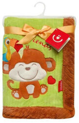 Bobobaby dupla rétegű plüss kocsitakaró - zöld / majom