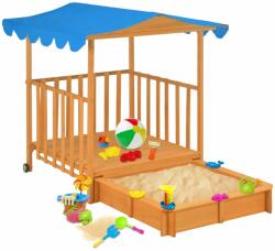 vidaXL Детска къща за игра с пясъчник, чамова дървесина, синя, UV50 (91795)