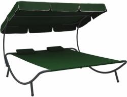 vidaXL Pat șezlong de exterior cu baldachin și perne, verde (313522)