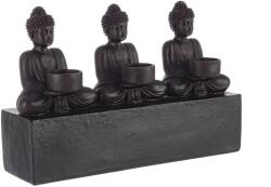 Bizzotto Suport 3 lumanari polirasina neagra Buddha 40.1 cm x 10.8 cm x 25.4 h (0130589) - decorer