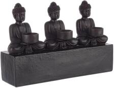 Bizzotto Suport 3 lumanari polirasina neagra Buddha 40.1 cm x 10.8 cm x 25.4 h (0130589)