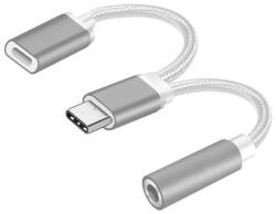 Mobile Tech Protection Cablu Adaptor USB Type C la USB Type C + 3.5 mm Jack Nylon Braided MTP - Silver