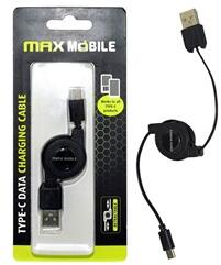 Max Mobile USB-A - Type-C betekerhető adatkábel - fekete | 1, 2m (3858891945484)