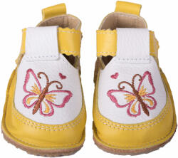 Macco barefoot, pantofi- broderie fluture alb/galben, piele naturala