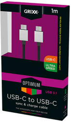 GRIXX OPTIMUM USB-C TO USB-C - Nagysebességű adat és töltőkábel Nylon 1 m (GROCACCUSFBK01)