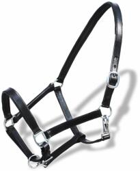 vidaXL 90890 Căpăstru din piele naturală reglabil pentru cai Cob, negru (90890)