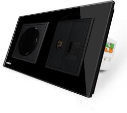 LIVOLO Priza dubla Livolo cu rama din sticla 1 priza Schuko+TV/internet - culoare negru