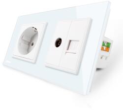 LIVOLO Priza dubla Livolo cu rama din sticla 1 priza Schuko+TV/internet